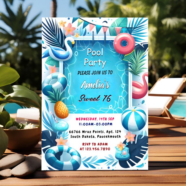 At Boy Fun Teen Adult Pool Party Sweet 16 Birthday Invitation (Creator Uploaded)