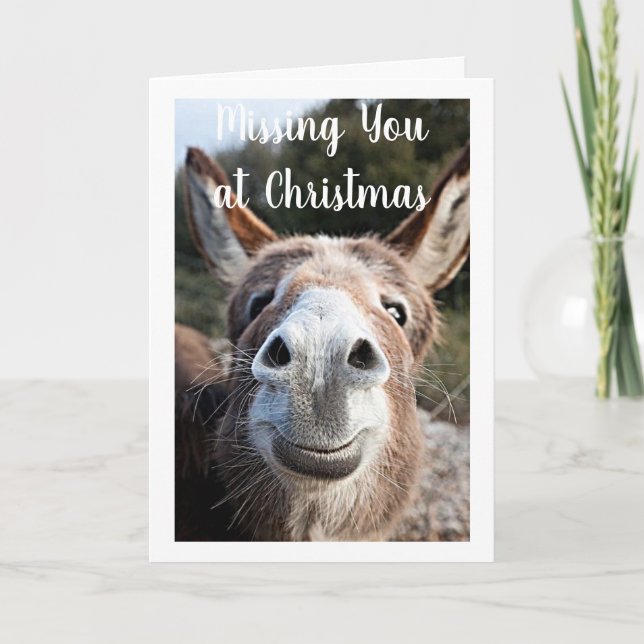 AT *CHRISTMAS DONKEY MISSES YOU* & NOT HAPPY :( HOLIDAY CARD (Front)