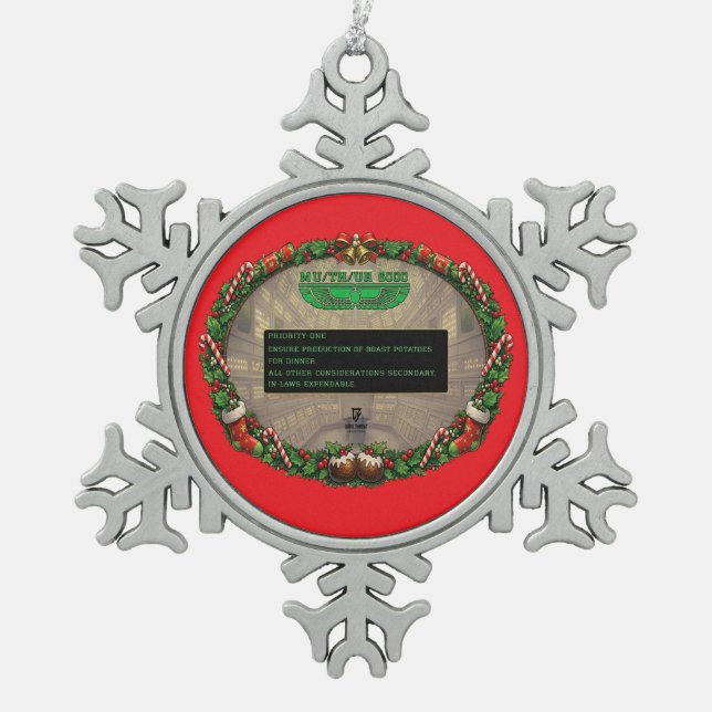 At Christmas, everyone can hear you Cheer! Snowflake Pewter Christmas Ornament (Front)