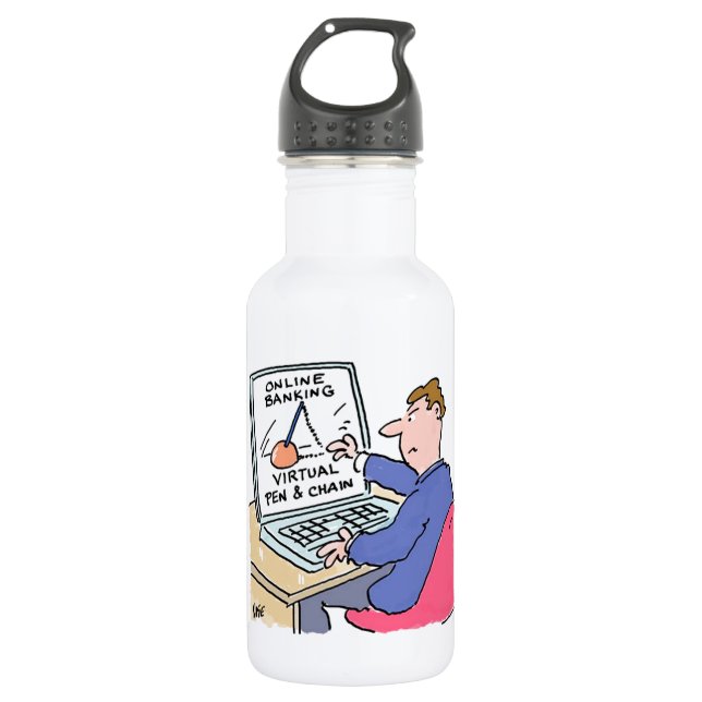 At Computer Online Banking Funny Cartoon 532 Ml Water Bottle (Front)
