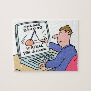 At Computer Online Banking Funny Cartoon Jigsaw Puzzle