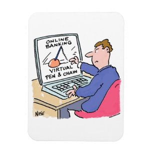At Computer Online Banking Funny Cartoon Magnet