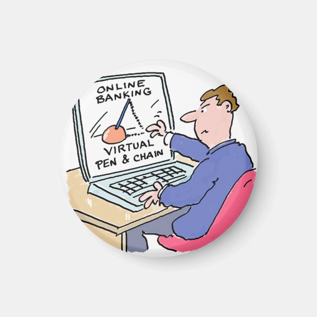 At Computer Online Banking Funny Cartoon Magnet (Front)