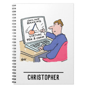 At Computer Online Banking Funny Cartoon Notebook