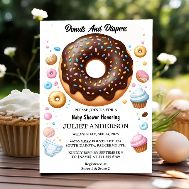 At Dreams Pink Blue Doughnuts And Diapers Baby Sho Invitation (Creator Uploaded)