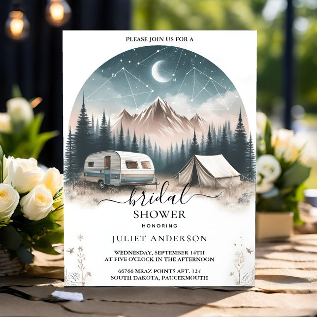 At Forest Wood Sky Tree Fire Camping Bridal Shower Invitation (Creator Uploaded)