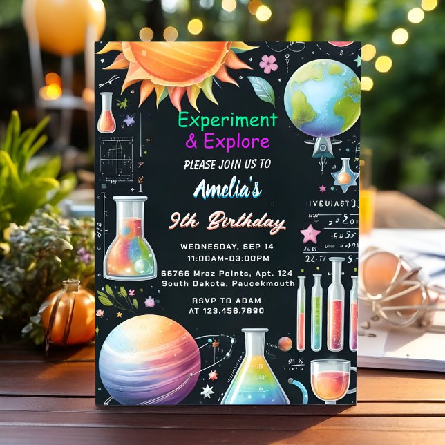 At Fun Lab Kids Geek Nerd Mad Science 9th Birthday Invitation (Creator Uploaded)