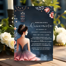 At Glam Ball Gown Spark Dark Navy Blue Quinceanera