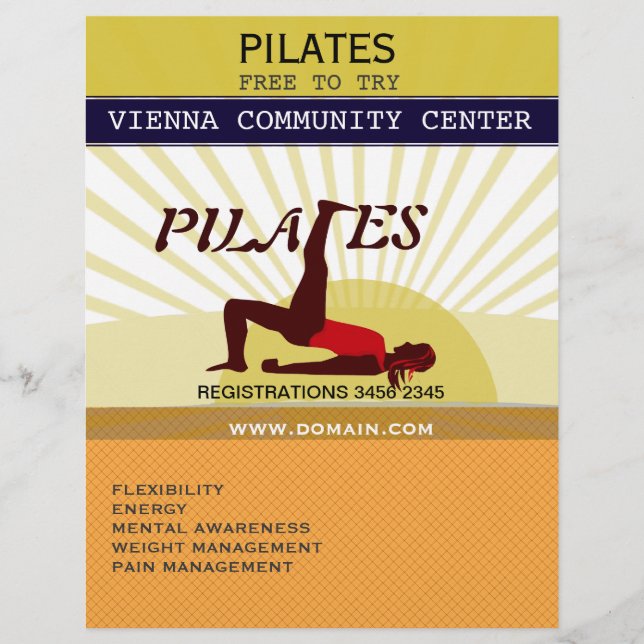 At Gym Stretching Woman Sun Sports Fitness Pilates Flyer (Front)