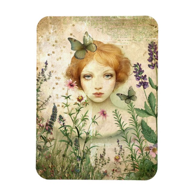 At Home Among the Flowers Mixed Media Collage Magnet (Vertical)