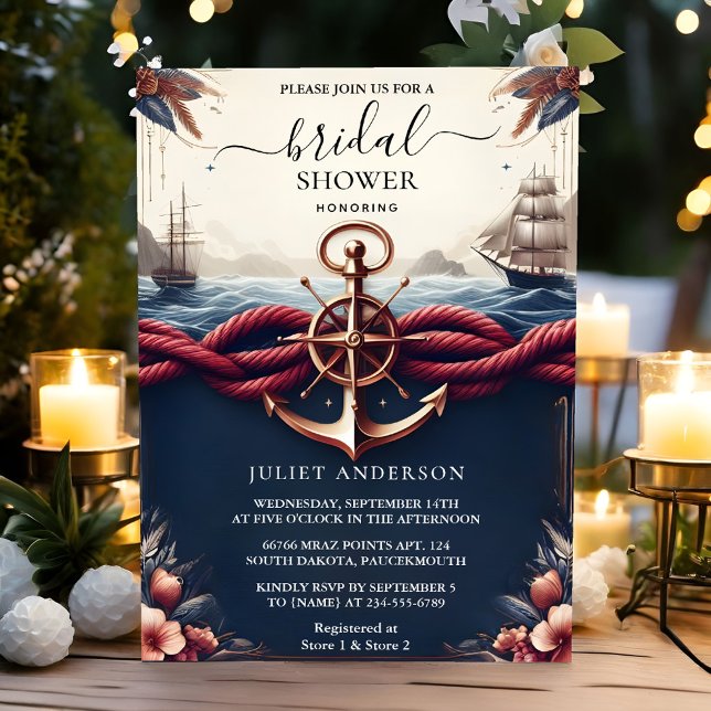 At Knot Boat Ship Navy Blue Nautical Bridal Shower Invitation (Creator Uploaded)