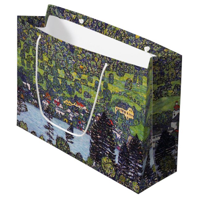 At Lake Atter, Gustav Klimt Large Gift Bag (Front Angled)
