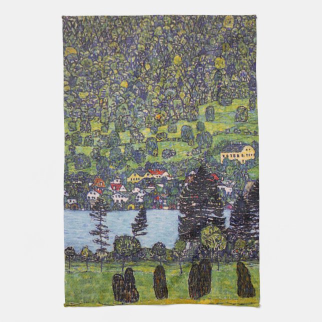 At Lake Atter, Gustav Klimt Tea Towel (Vertical)