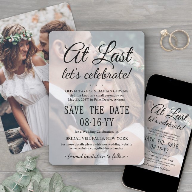 At Last 2 Photo Simple Overlay Wedding Celebration Save The Date (Creator Uploaded)