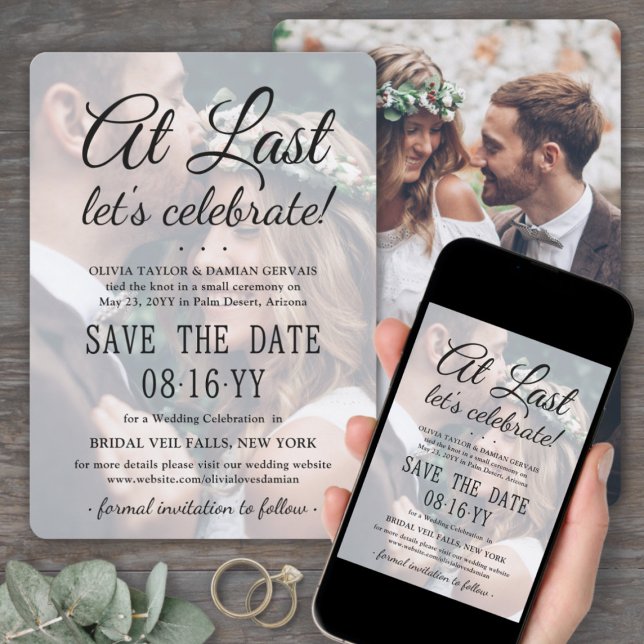 At Last 2 Photo Simple Overlay Wedding Celebration Save The Date (Creator Uploaded)