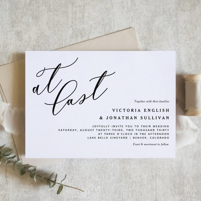 At Last Black Modern Calligraphy Wedding Invitation (At Last Black Modern Calligraphy Wedding Invitation)