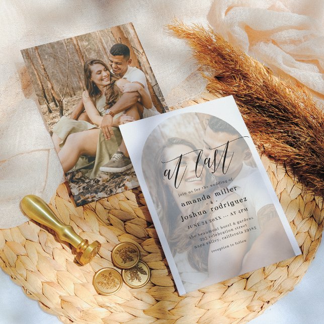 At Last Delicate Calligraphy & Arch Photo Wedding Invitation (Creator Uploaded)