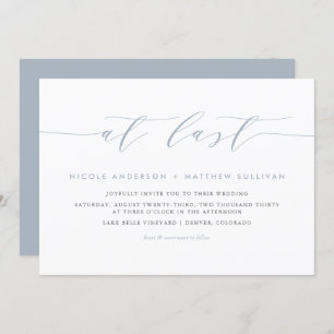 At Last Dusty Blue Minimalist Script Wedding Invitation