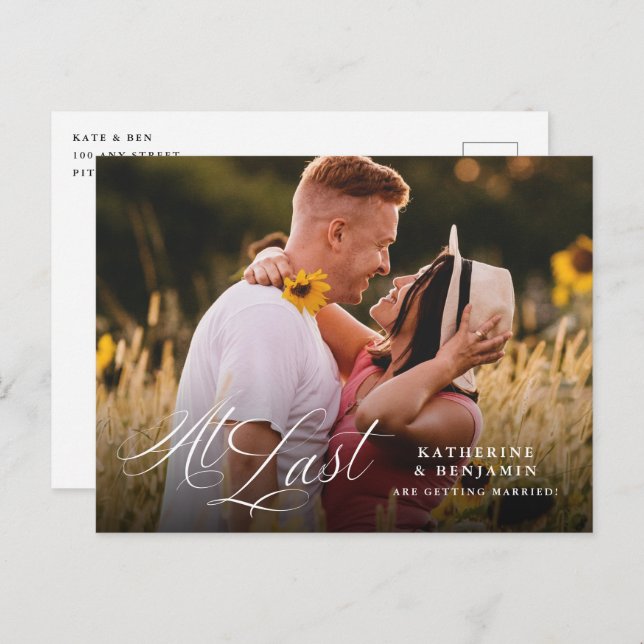 At Last Elegant Photo Save the Date Postcard (Front/Back)