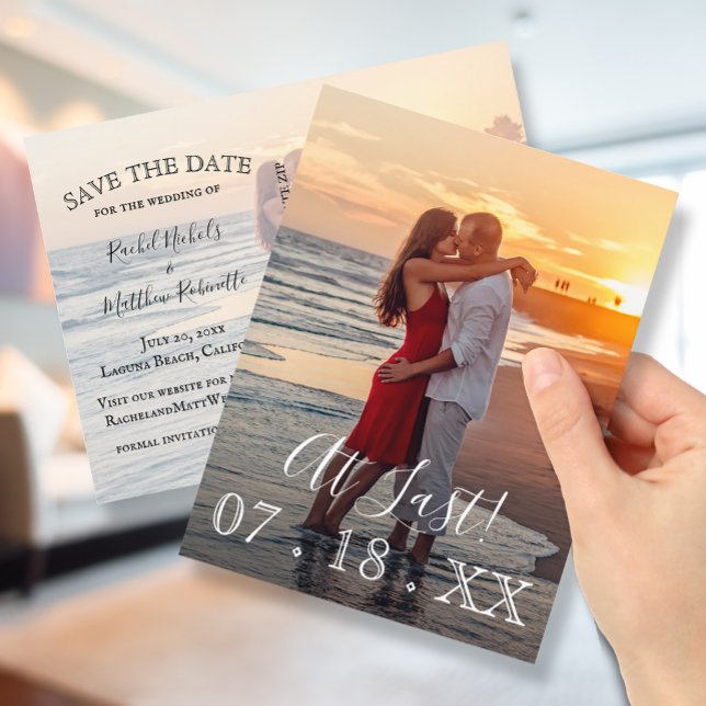 At Last Elegant Simple Wedding Photo Save the Date Announcement Postcard (Creator Uploaded)