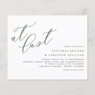 At Last Green Modern Calligraphy Wedding Invite