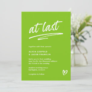 At Last Lime Green Typography Modern Wedding Invitation