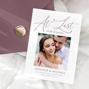 At Last Mauve Script Photo Engagement Announcement
