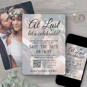 At Last QR Code & Photo Overlay Wedding Reception Save The Date