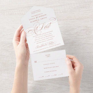 At Last Rose Gold Calligraphy Wedding All In One Invitation