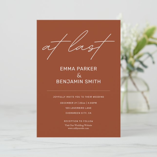 At Last Rustic Modern Minimalist Wedding Invitation (Standing Front)