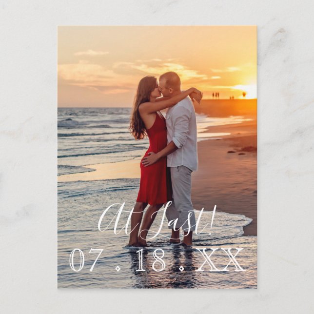 At Last Simple Modern Photo Wedding Save the Date Announcement Postcard (Front)