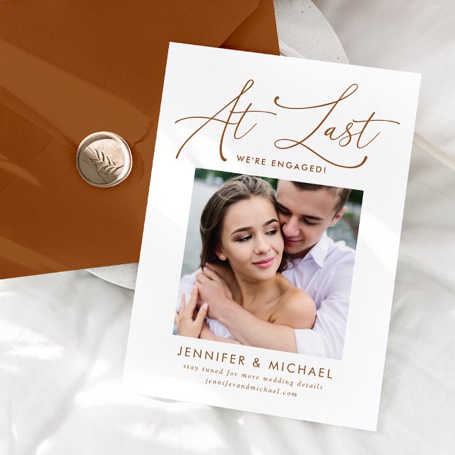 At Last Terracotta Photo Engagement Announcement (Creator Uploaded)