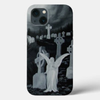At night on the cemetery - Angel with Crow