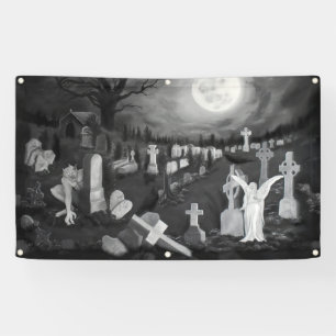 At night on the cemetery - Angel with Devil Banner