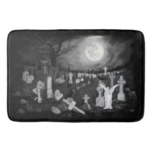 At night on the cemetery - Angel with Devil Bath Mat