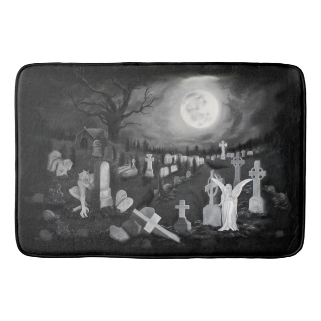 At night on the cemetery - Angel with Devil Bath Mat (Front)