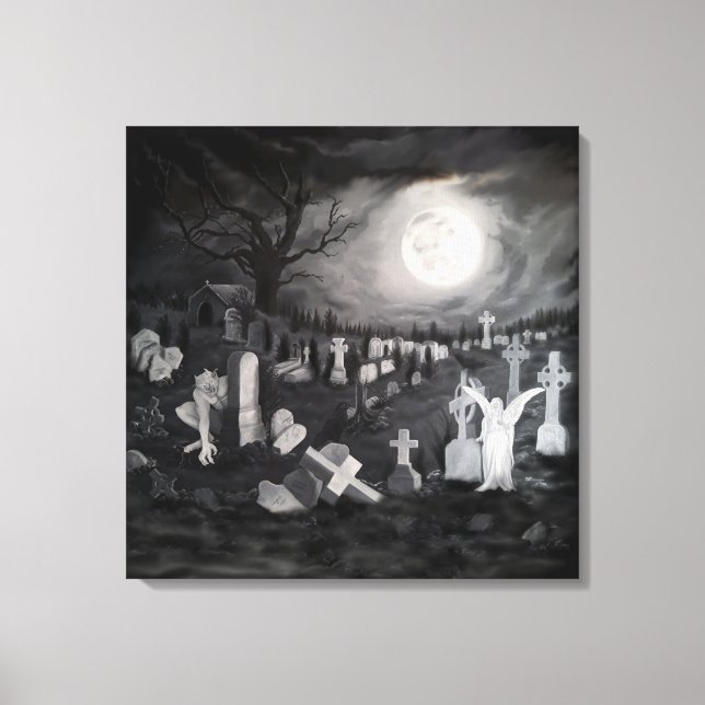 At night on the cemetery - Angel with Devil Canvas Print (Front)