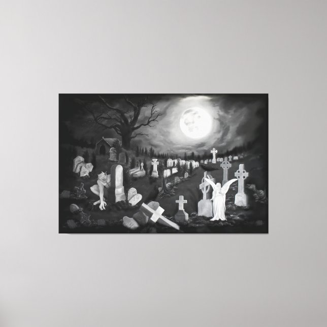 At night on the cemetery - Angel with Devil Canvas Print (Front)