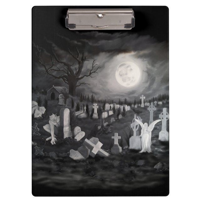At night on the cemetery - Angel with Devil Clipboard (Front)