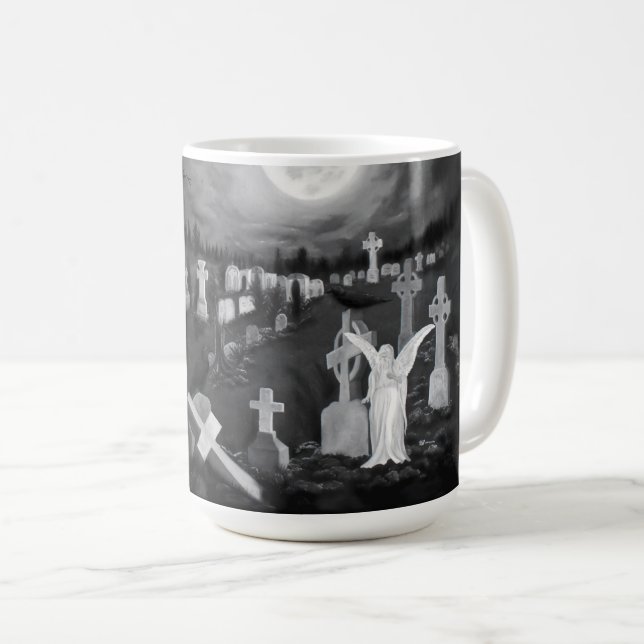 At night on the cemetery - Angel with Devil Coffee Mug (Front Right)