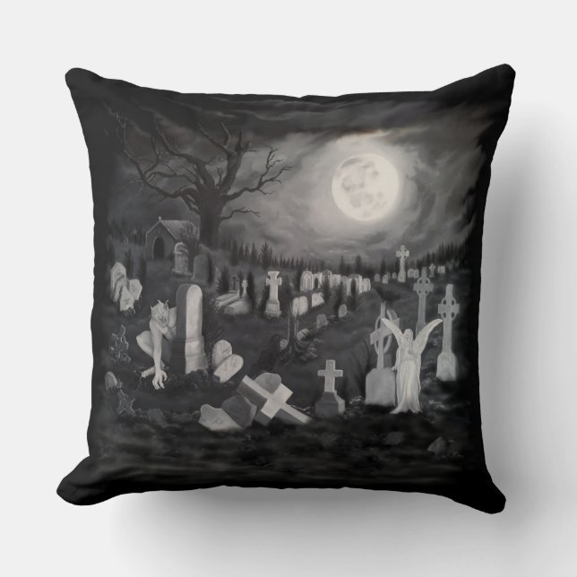 At night on the cemetery - Angel with Devil Cushion (Front)