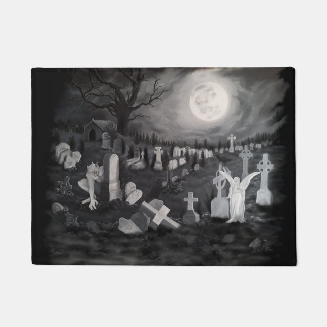 At night on the cemetery - Angel with Devil Doormat (Front)
