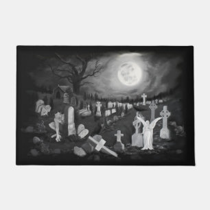 At night on the cemetery - Angel with Devil Doormat