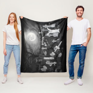 At night on the cemetery - Angel with Devil Fleece Blanket