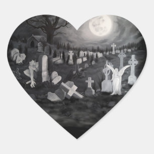 At night on the cemetery - Angel with Devil Heart Sticker