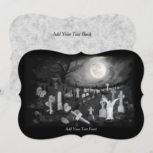 At night on the cemetery - Angel with Devil Invitation (Front/Back)