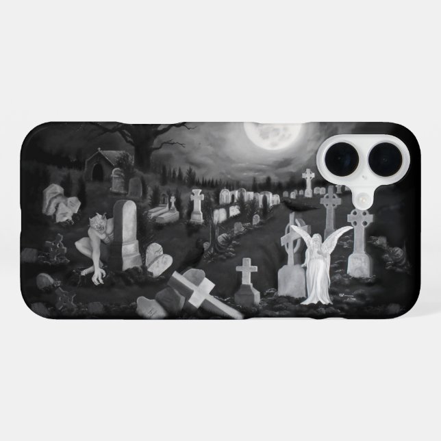 At night on the cemetery - Angel with Devil iPhone Case (Back Horizontal)