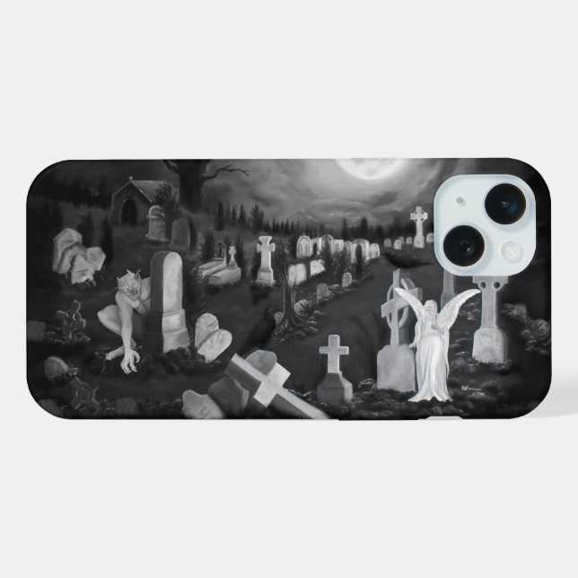 At night on the cemetery - Angel with Devil iPhone Case (Back Horizontal)