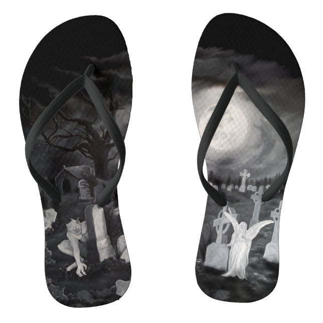 At night on the cemetery - Angel with Devil Jandals (Footbed)