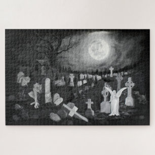 At night on the cemetery - Angel with Devil Jigsaw Puzzle